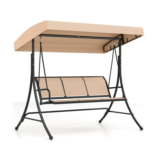3-Seat Patio Swing Chair with Adjustable Canopy -Black W2B