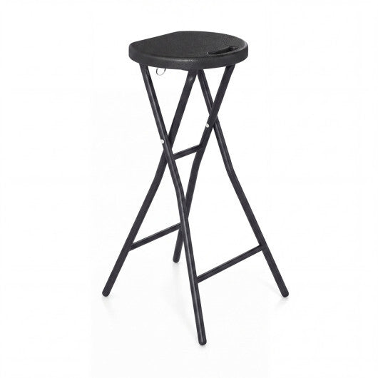 27.5" Folding Bar Stool with HDPE Seat & Carry Handle for Kitchen Bar Fishing-Black W2B