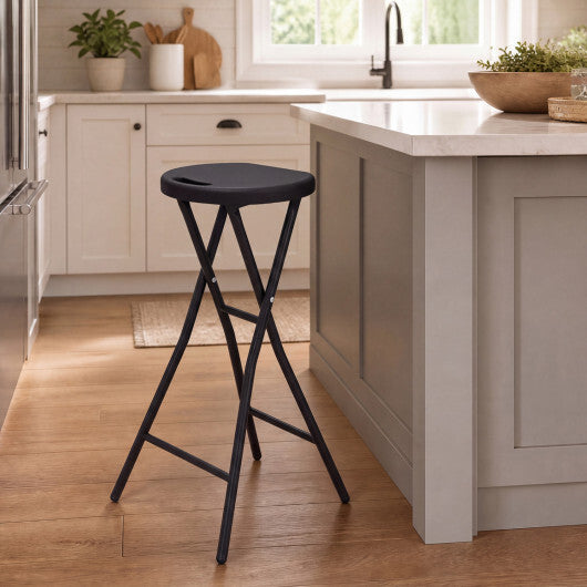 27.5" Folding Bar Stool with HDPE Seat & Carry Handle for Kitchen Bar Fishing-Black W2B