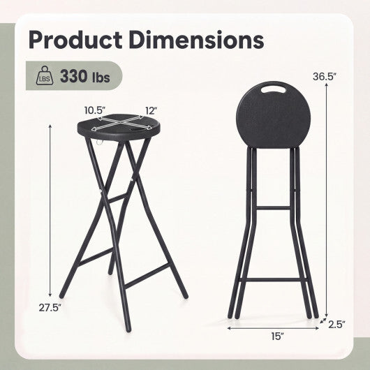 27.5" Folding Bar Stool with HDPE Seat & Carry Handle for Kitchen Bar Fishing-Black W2B