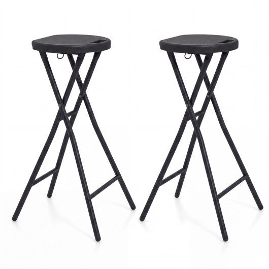 Set of 2 Folding Bar Stool 27.5" with HDPE Seat & Carry Handle for Kitchen Bar-Black W2B