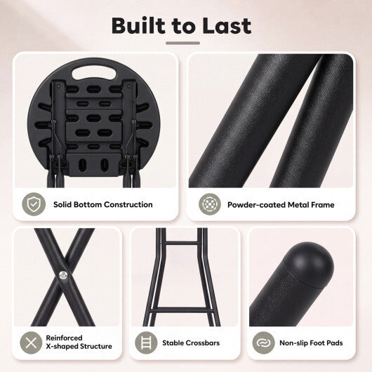 Set of 2 Folding Bar Stool 27.5" with HDPE Seat & Carry Handle for Kitchen Bar-Black W2B