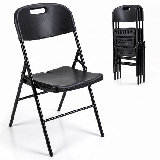 Folding Plastic Chairs 4 Pack w/ HDPE Backrest & Seat 330 LBS for Indoor Outdoor Events-Black W2B