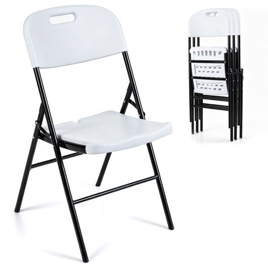 Folding Plastic Chairs 4 Pack w/ HDPE Backrest & Seat 330 LBS for Indoor Outdoor Events-Black W2B