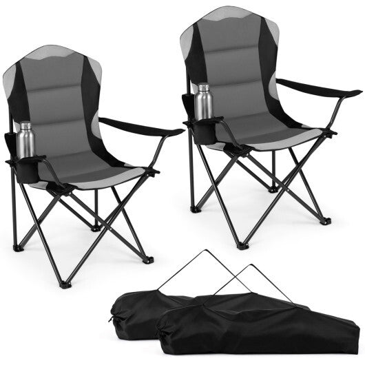 2 Pieces Folding Camping Chairs for Adults with Cup Holders-Black W2B