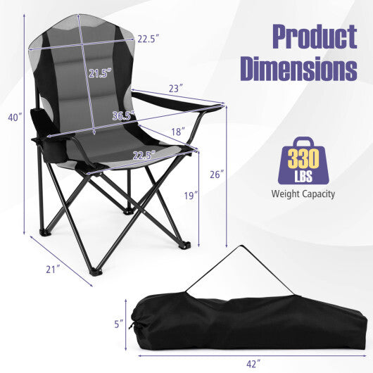 2 Pieces Folding Camping Chairs for Adults with Cup Holders-Black W2B