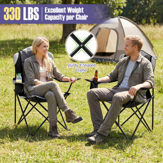 2 Pieces Folding Camping Chairs for Adults with Cup Holders-Black W2B