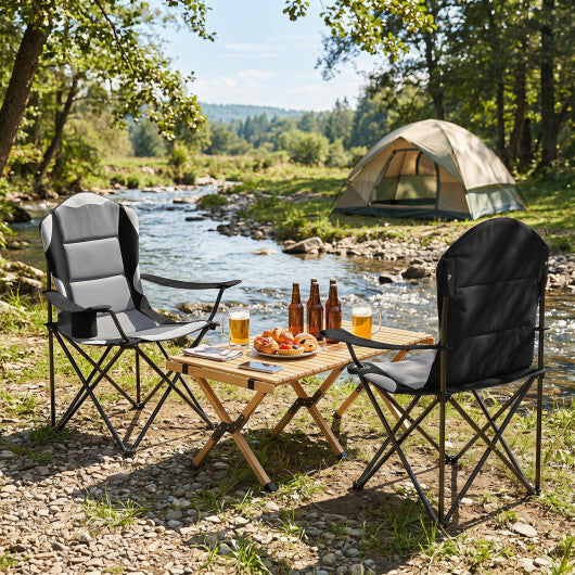 2 Pieces Folding Camping Chairs for Adults with Cup Holders-Black W2B