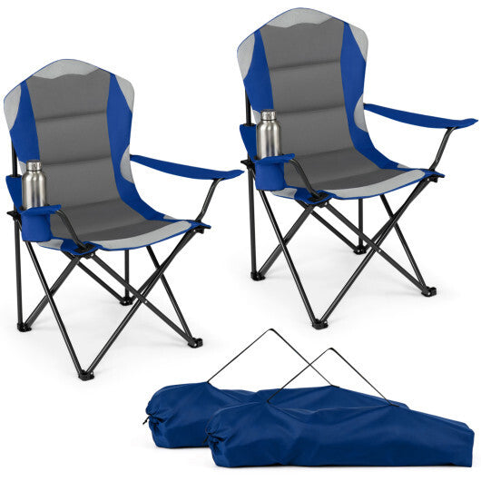 2 Pieces Folding Camping Chairs for Adults with Cup Holders-Black W2B