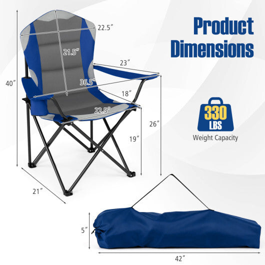 2 Pieces Folding Camping Chairs for Adults with Cup Holders-Black W2B
