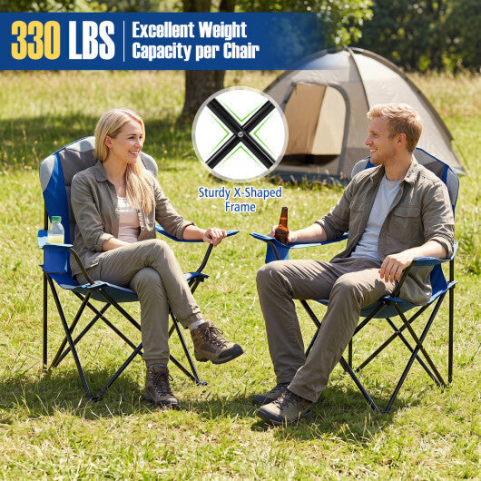 2 Pieces Folding Camping Chairs for Adults with Cup Holders-Black W2B