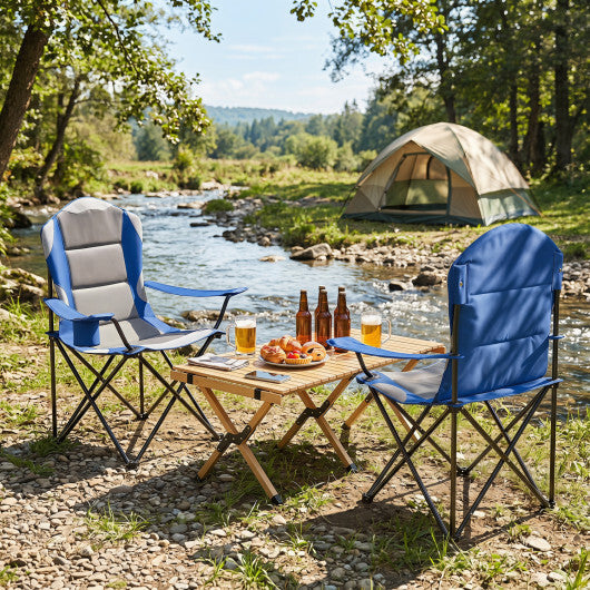2 Pieces Folding Camping Chairs for Adults with Cup Holders-Black W2B