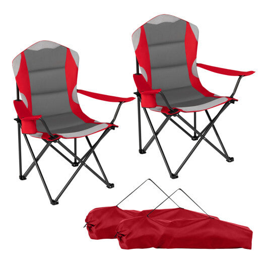 2 Pieces Folding Camping Chairs for Adults with Cup Holders-Black W2B