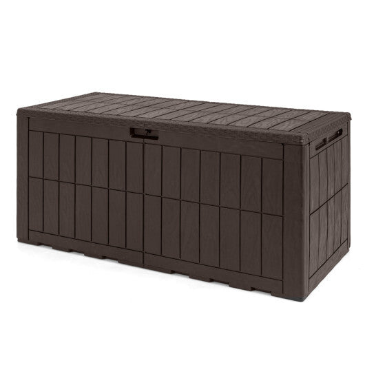 120 Gal Outdoor Deck Box with Lid and Handles for Garden Tools-Brown W2B