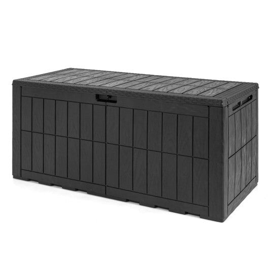 120 Gal Outdoor Deck Box with Lid and Handles for Garden Tools-Brown W2B