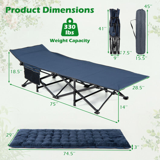 Camping Cot for Adults with Soft Padded Mat and Carrying Bag-Navy W2B