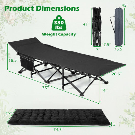 Camping Cot for Adults with Soft Padded Mat and Carrying Bag-Navy W2B