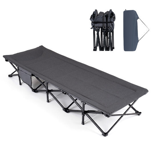 Camping Cot with  Padded Pillow and Storage Pouch for Camping Travel-Gray W2B