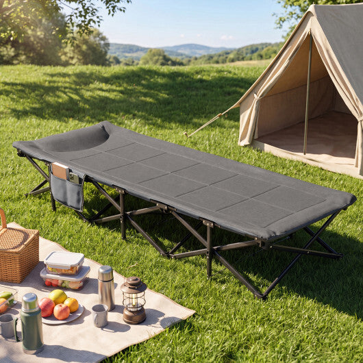 Camping Cot with  Padded Pillow and Storage Pouch for Camping Travel-Gray W2B