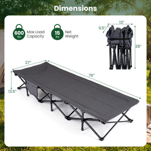 Camping Cot with  Padded Pillow and Storage Pouch for Camping Travel-Gray W2B