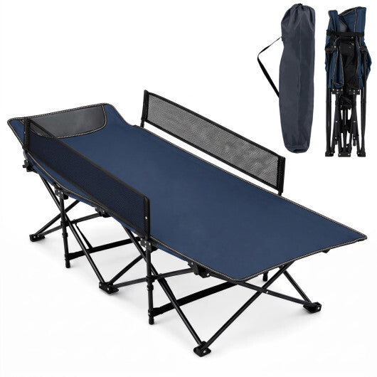 Portable Travel Toddler Cot Bed with Guardrail for Outdoor Indoor-Navy W2B
