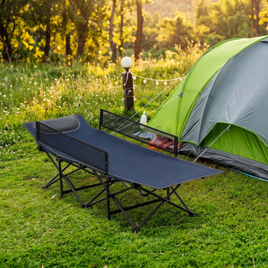 Portable Travel Toddler Cot Bed with Guardrail for Outdoor Indoor-Navy W2B