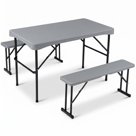 44" HDPE Folding Picnic Table Set with 2 Benches-Gray W2B