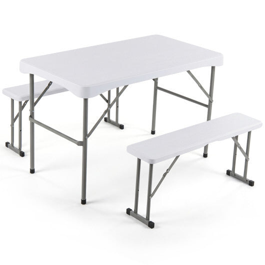 44" HDPE Folding Picnic Table Set with 2 Benches-Gray W2B