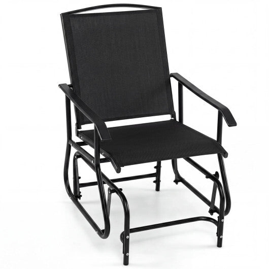 Outdoor Glider Chair with Metal Frame and Armrests-Black W2B