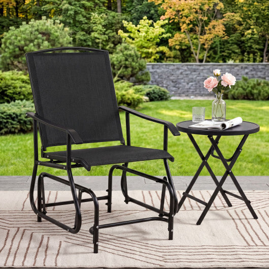 Outdoor Glider Chair with Metal Frame and Armrests-Black W2B