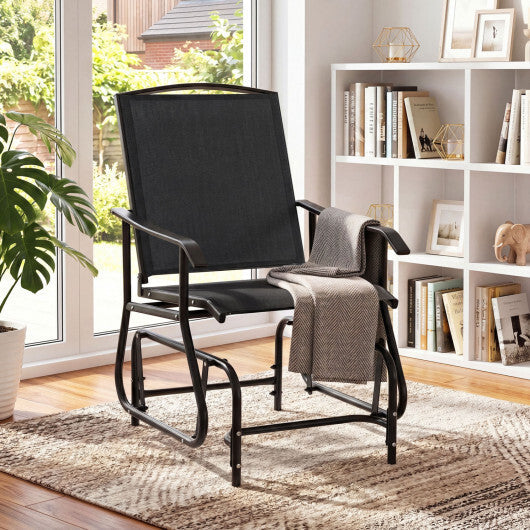 Outdoor Glider Chair with Metal Frame and Armrests-Black W2B