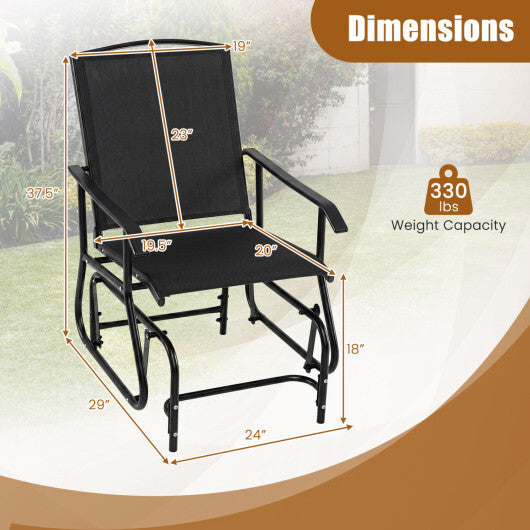 Outdoor Glider Chair with Metal Frame and Armrests-Black W2B
