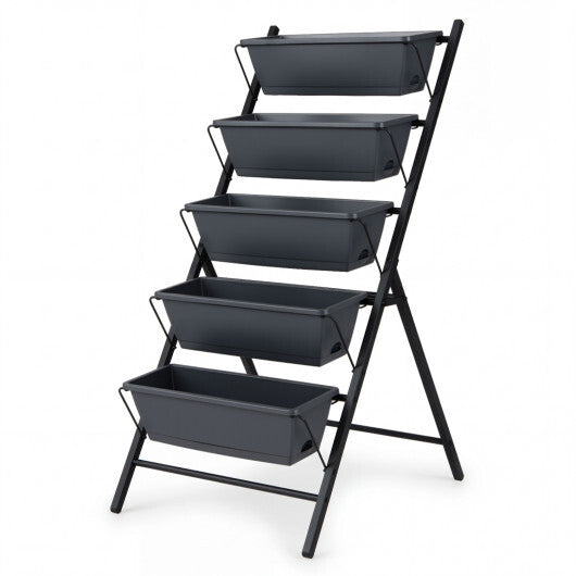 5-Tier Vertical Raised Garden Bed with Drainage System and Removable Trays for Vegetables-Black W2B