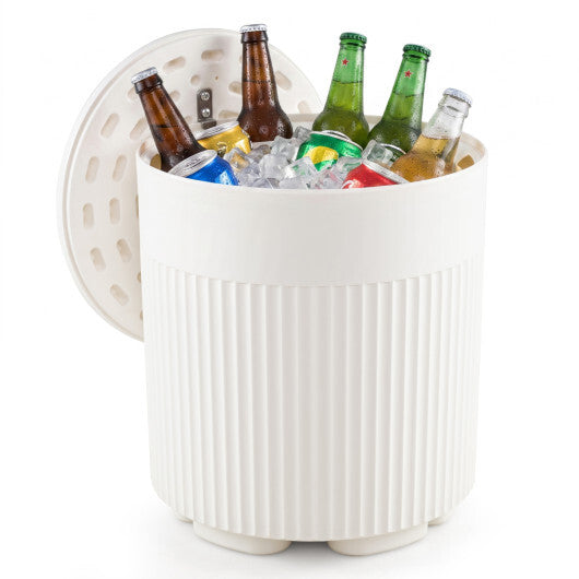 3-in-1 Outdoor Cooler Side Table with Fluted Design for Deck-White W2B