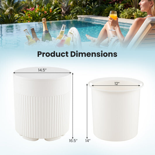 3-in-1 Outdoor Cooler Side Table with Fluted Design for Deck-White W2B