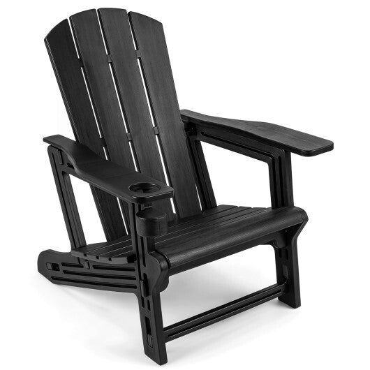 HDPE Adirondack Chairs with Realistic Wood Grain for Backyard Lawn-Black W2B