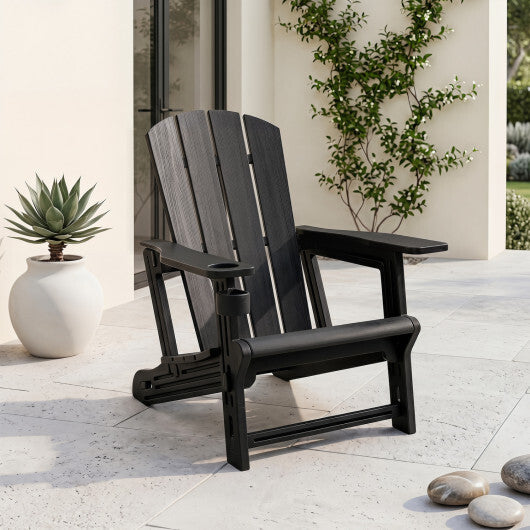 HDPE Adirondack Chairs with Realistic Wood Grain for Backyard Lawn-Black W2B