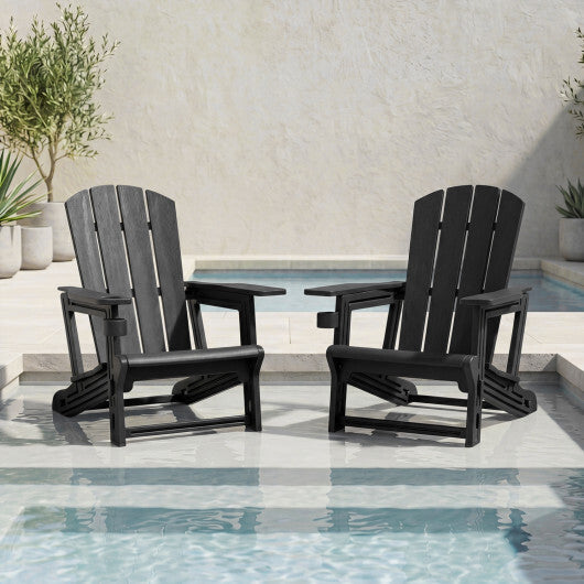 HDPE Adirondack Chairs with Realistic Wood Grain for Backyard Lawn-Black W2B