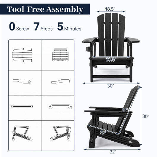 HDPE Adirondack Chairs with Realistic Wood Grain for Backyard Lawn-Black W2B