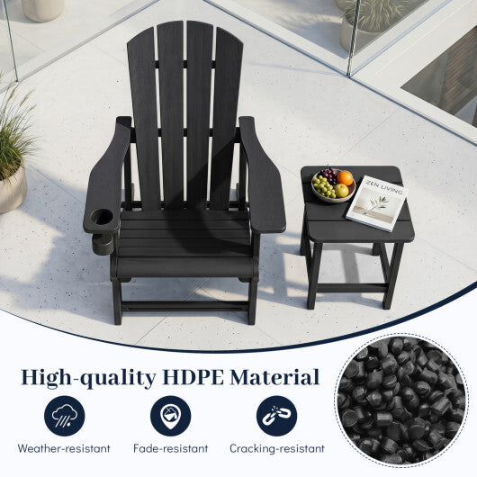HDPE Adirondack Chairs with Realistic Wood Grain for Backyard Lawn-Black W2B