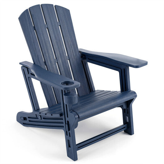HDPE Adirondack Chairs with Realistic Wood Grain for Backyard Lawn-Black W2B