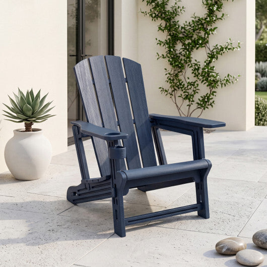 HDPE Adirondack Chairs with Realistic Wood Grain for Backyard Lawn-Black W2B