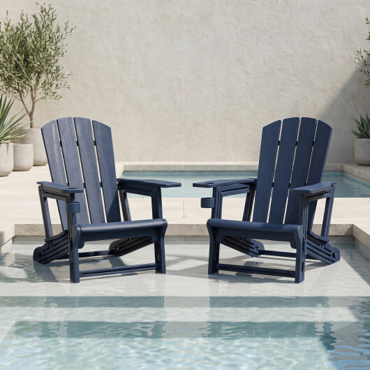 HDPE Adirondack Chairs with Realistic Wood Grain for Backyard Lawn-Black W2B