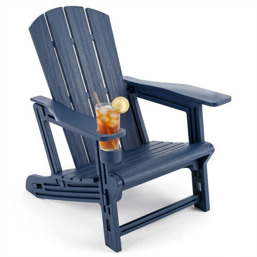 HDPE Adirondack Chairs with Realistic Wood Grain for Backyard Lawn-Black W2B