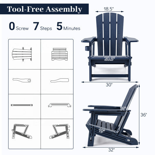 HDPE Adirondack Chairs with Realistic Wood Grain for Backyard Lawn-Black W2B