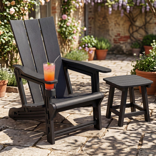 HDPE Outdoor Adirondack Chairs with Cup Holder-Gray W2B