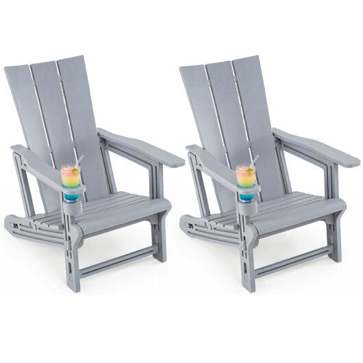 Set of 2 Outdoor Adirondack Chairs with Cup Holder-Gray W2B
