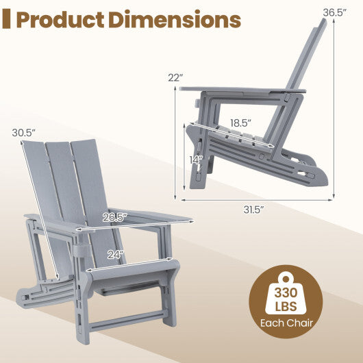 Set of 2 Outdoor Adirondack Chairs with Cup Holder-Gray W2B