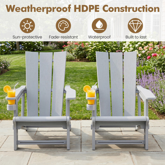 Set of 2 Outdoor Adirondack Chairs with Cup Holder-Gray W2B