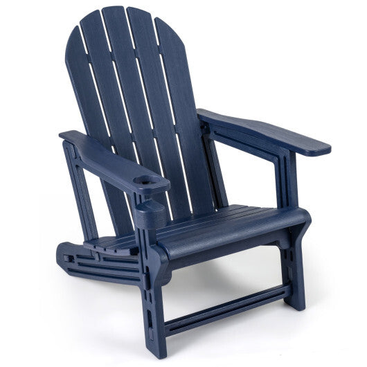 HDPE Adirondack Chair with Cup Holder and Wooden Texture for Patio-Blue W2B